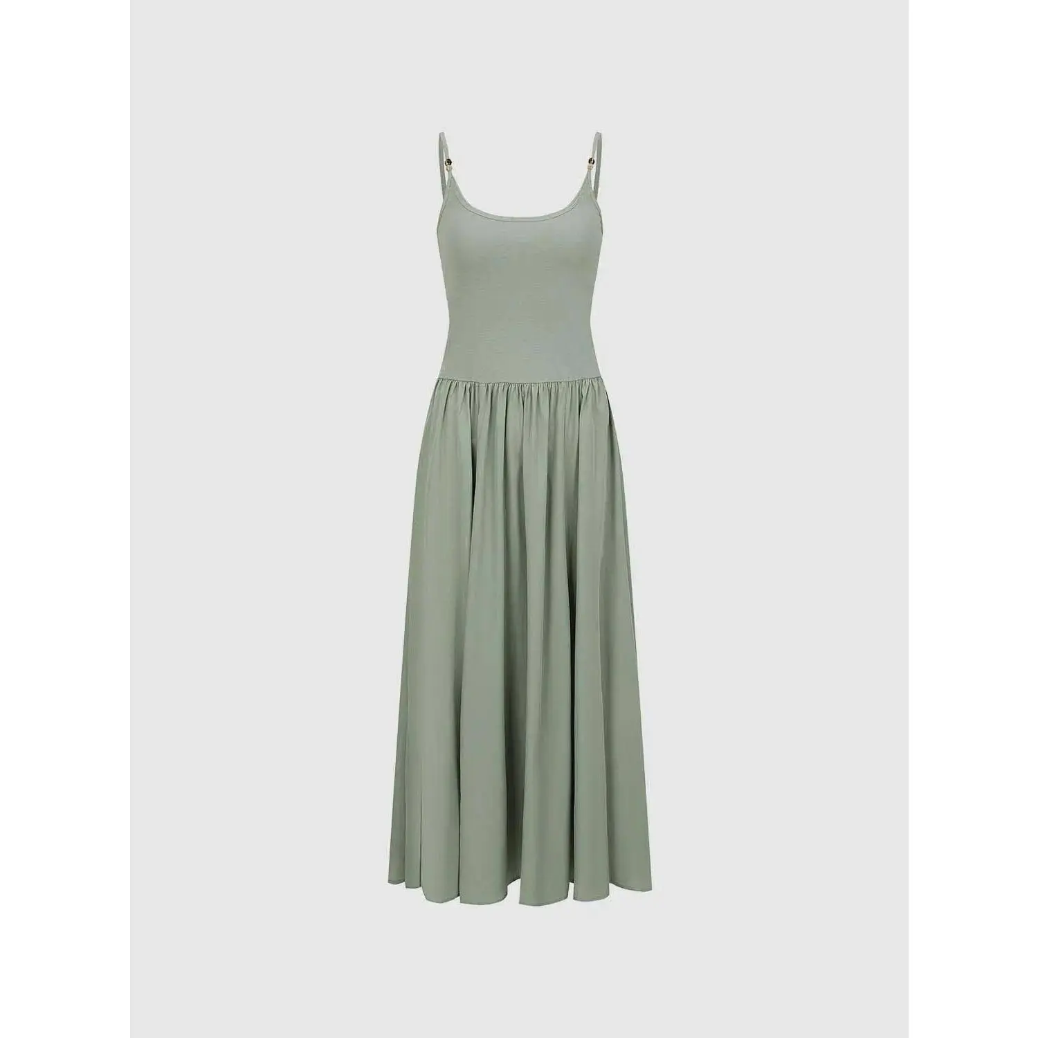 URBAN REVIVO Women's Cotton-Lyocell Blend Knit & Woven Sleeveless Evening Dress - Lightweight Slightly Stretch Fabric, Spaghetti Straps, Soft A-Line Silhouette, Fitted, Basic Casual Formal Skirt-Style Dress, Adjustable Strap