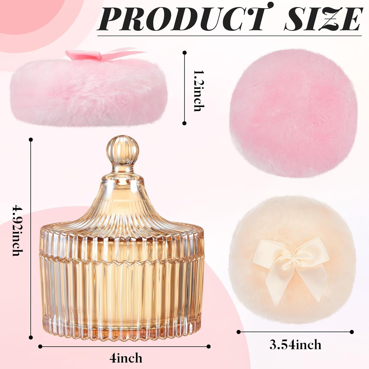 1 2 Body Powder Suction Cups 1 Glass Container Dry Cosmetic Powder Applicator with Dust Proof Cover Amber Iridescent Party Gift