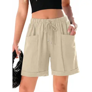 Womens Shorts Lightweight Bermuda Shorts for Women Casual 5 Inch Inseam Summer Linen Shorts with Pockets
