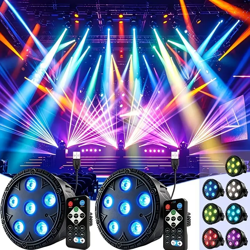 2pc/1pc LED Stage Light, 7-Color Disco Lamp with Remote, Led Decoration Lamp, Dj Light, Party Light, USB Flash Effect, Church Club Wedding Dj Light