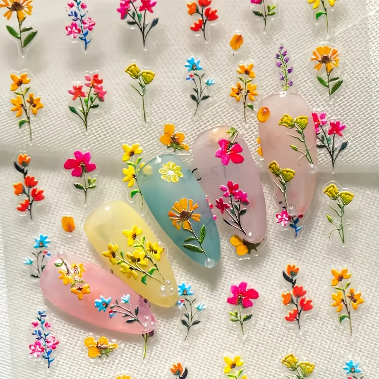 1pc of 5D 3D Art Sticker - Early Summer Flower Series, Including Lavender, Chrysanthemum, Rose, Etc., Self-Adhesive Matte Effect, Bright Colors, Small Fresh Style, Suitable for Women'S Decoration of Hand And Foot Nail Decoration Stickers