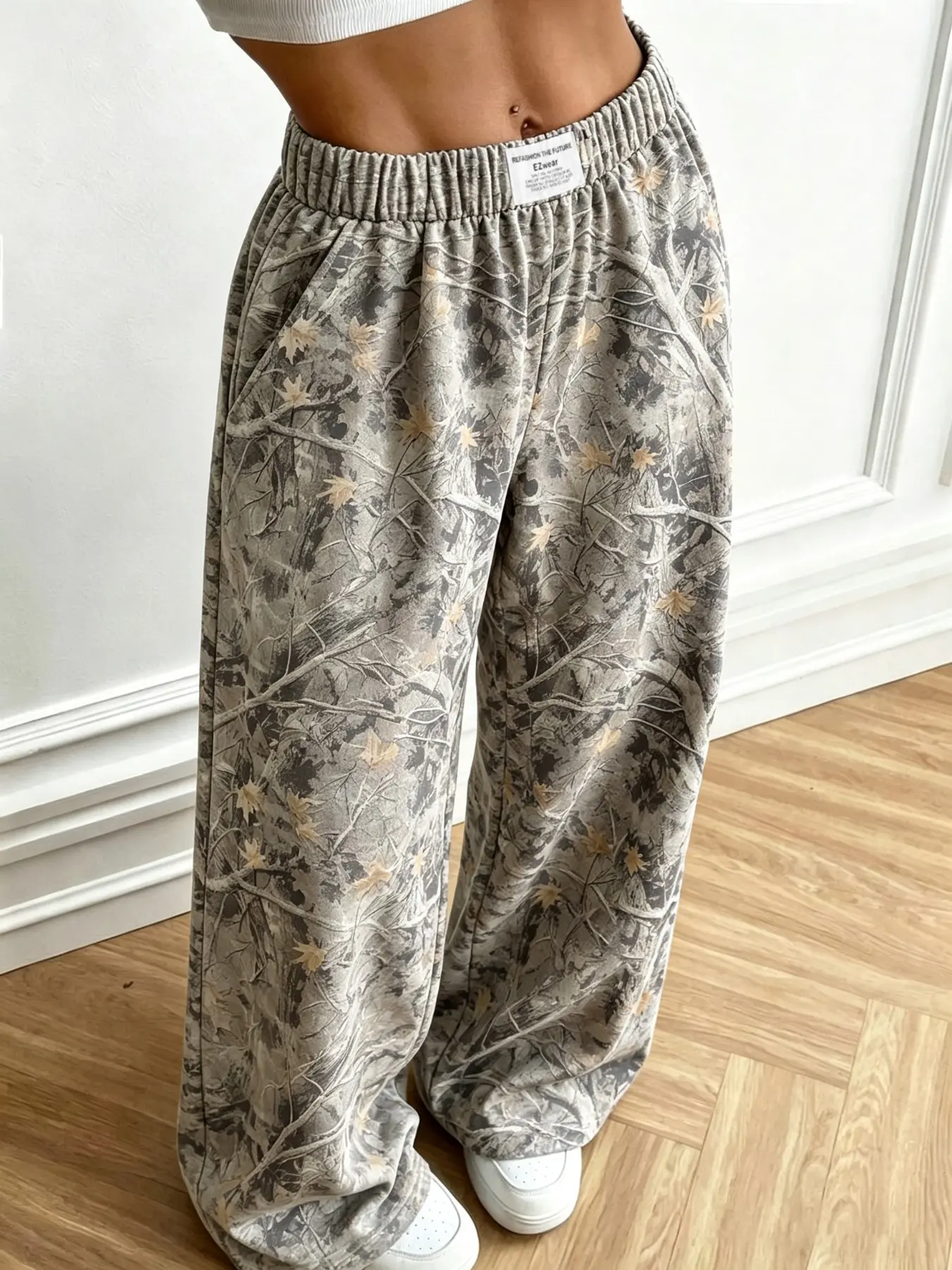 Y2K Women's American Retro Deadwood Print Knit Wide Leg Everyday Pants, Elastic Waist Loose Baggy Casual Sweatpants, Stylish Slim Fit Sports Bottoms, Suitable For Daily Home, Commute, Dating And Shopping Outfits