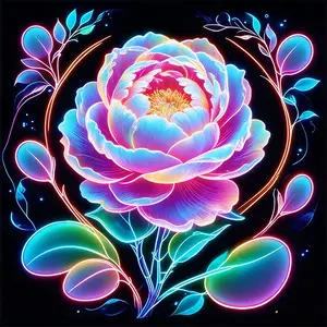 New DIY 5D Diamond Painting Kit, Neon Lotus Theme Full Drill Mosaic Art, Home Wall Decor Gift, Perfect for Home Decoration
