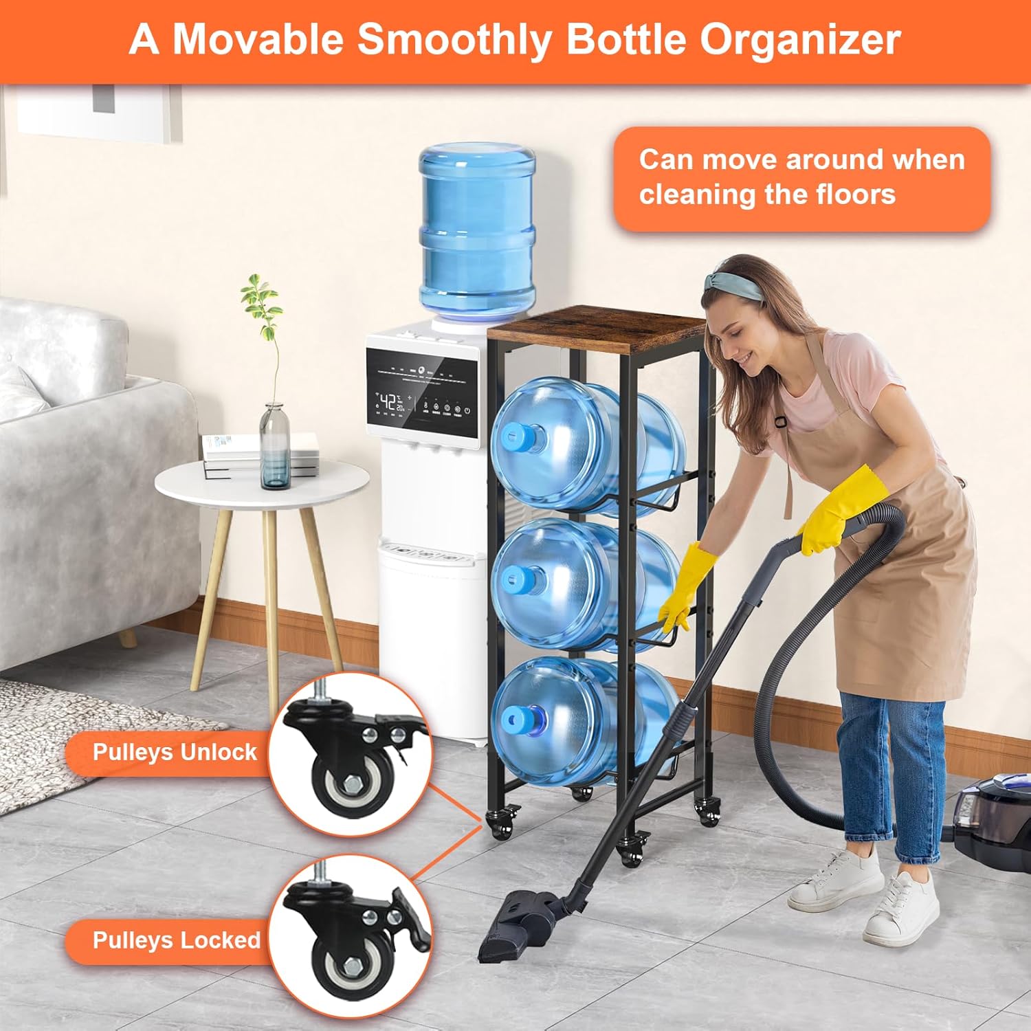 5 Gallon Water Bottle Jug Holder 3-Tier Water Bottle Holder Organizer with Lockable Casters Heavy Duty Water Storage Rack Water Dispenser Stand With Top Shelf for Kitchen Office Garage Brown 5 Gallon Water Bottle Jug Holder 3-Tier Water Bottle Holder Organizer with Lockable Casters Heavy Duty Water Storage Rack Water Dispenser Stand With Top Shelf for Kitchen Office Garage Brown