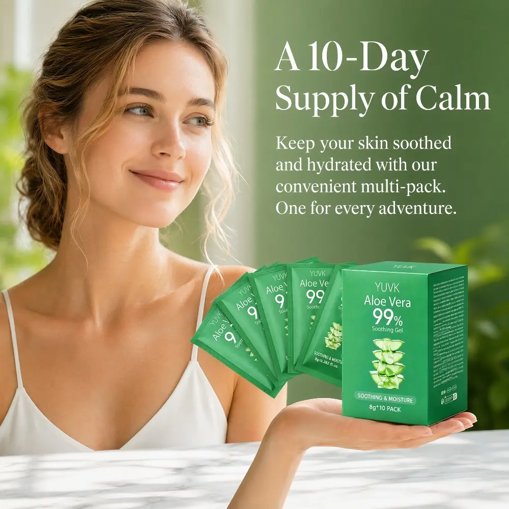 YUVK Aloe Vera Soothing Gel  with Hyaluronic Acid Daily Moisturizing Hydrates and Refreshes Skin Ideal for Daily Use Daily Moisturizers 10 Pieces