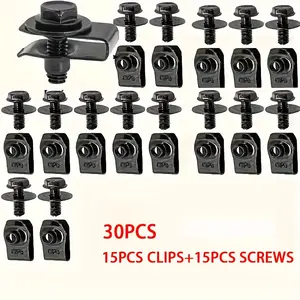 30-piece set: automotive bolts, U-clips, engine shield rivets, bumper & fender clips, metal U-washers, compatible with cars and motorcycles
