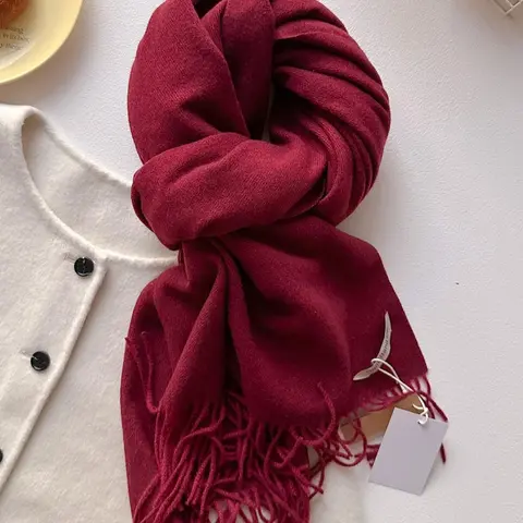 Solid Color Fringe Trim Design, Casual Soft Warm Shawl, Casual Fashionable Scarf for Daily Wear, Fashion Accessories for Women & Girls