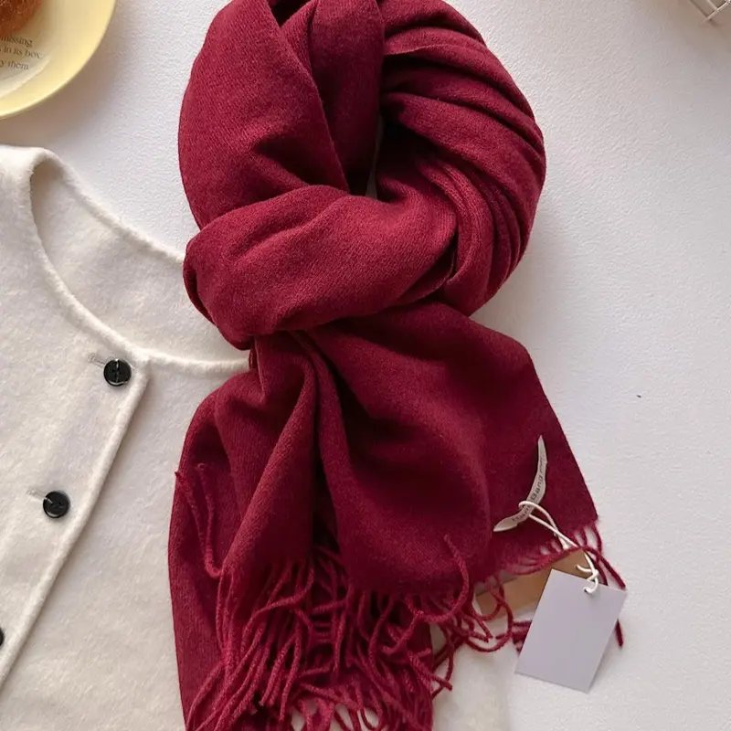 Solid Color Fringe Trim Design, Casual Soft Warm Shawl, Casual Fashionable Scarf for Daily Wear, Fashion Accessories for Women & Girls