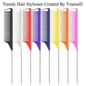 10 Pcs Rat Tail Combs Parting Rattail Teasing Fine Tooth Comb with Metal Pintail Heat Resistant Detangling Combs for Women Braiding Curly Hair Styling Hair