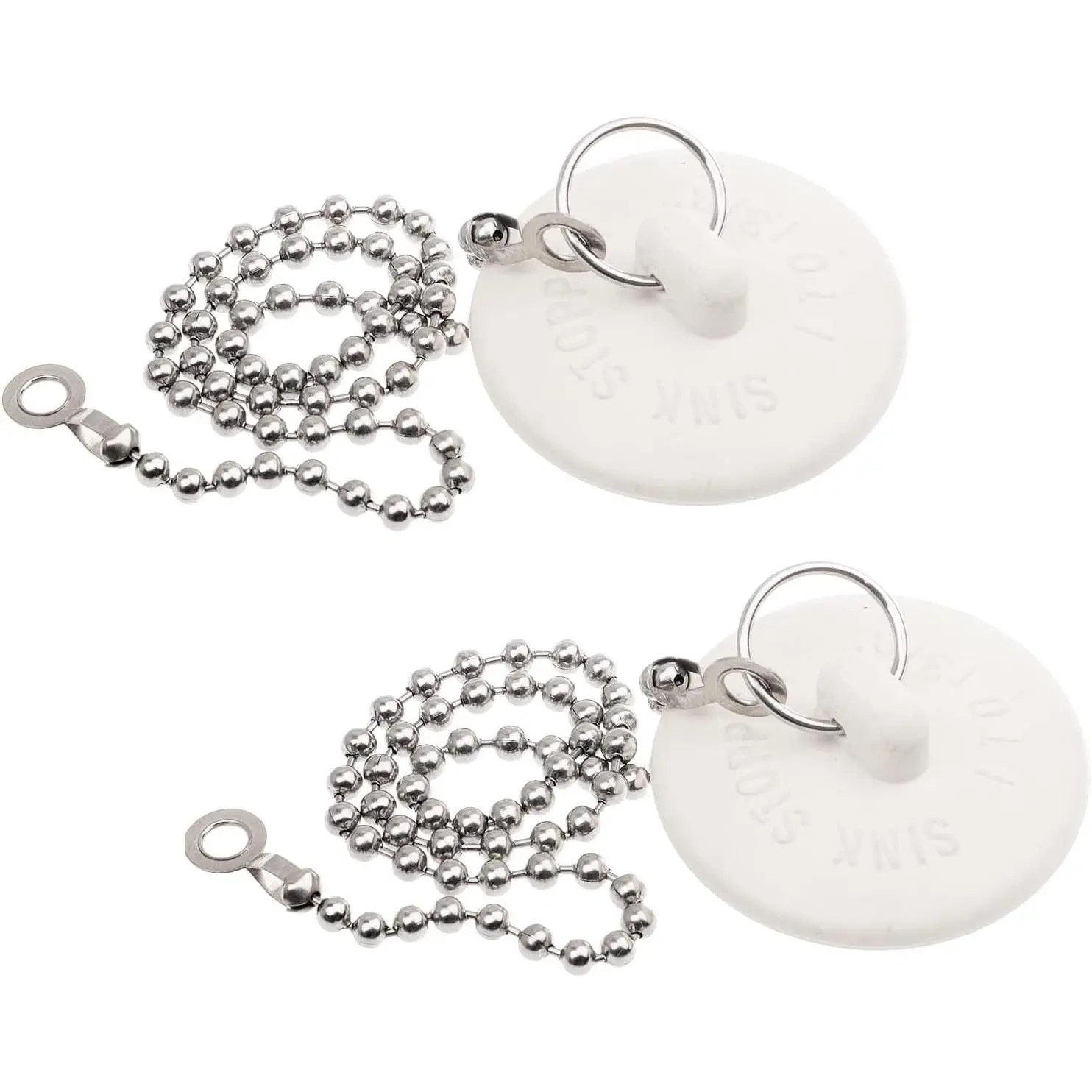 2 Pack Tub Stopper, Rubber Bathtub Plug, Fits 1" to /8" Drains | Leak-Proof Bathtub Stoppers Drain Plug, 15" Stainless Steel Beaded Chain, Kitchen Sink & Bathroom Compatible, White