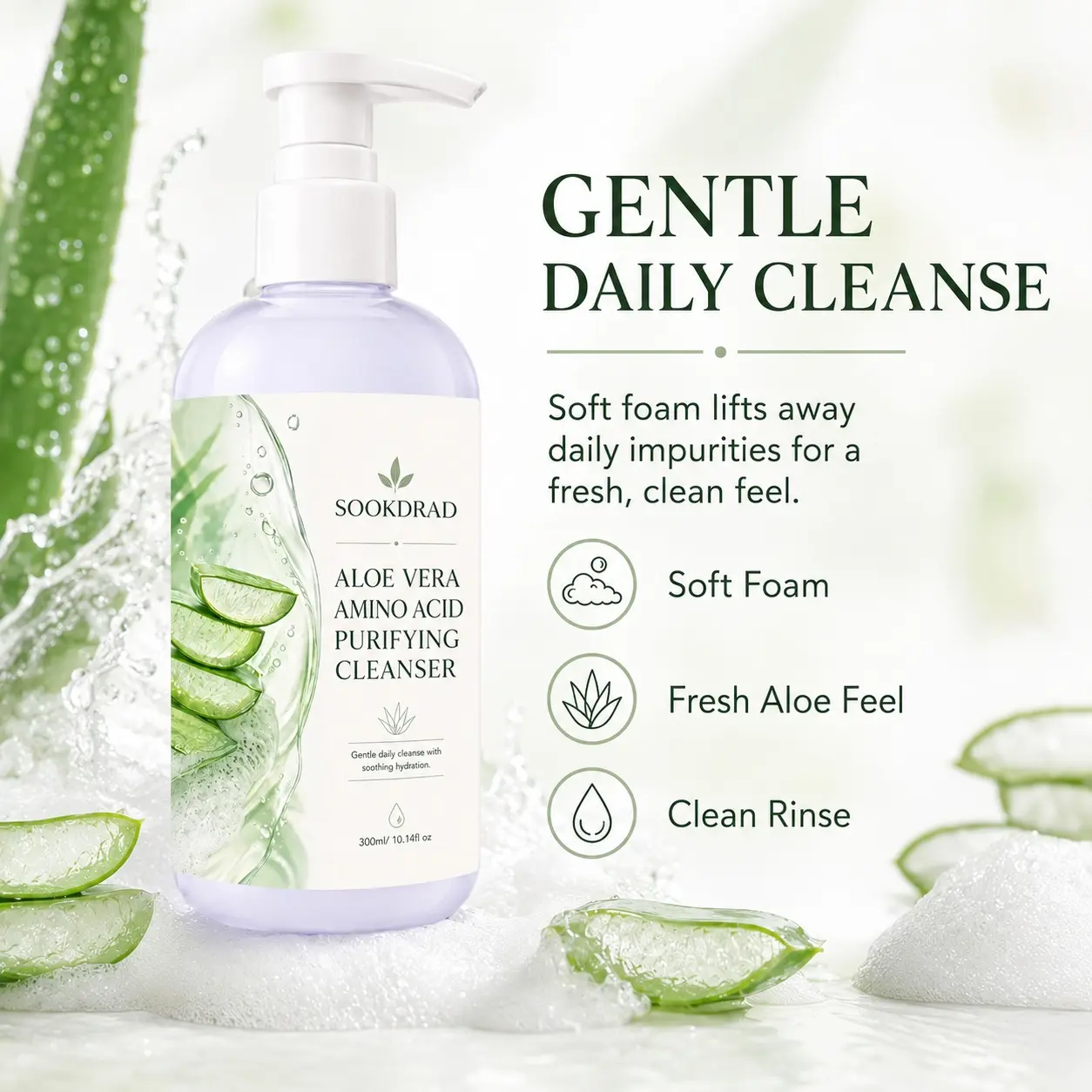 Purifying Cleanser, Aloe Vera, Amino Acid, Gentle daily cleanse, Soothing hydration, For face, All skin types, 10.14fl oz, 300ml