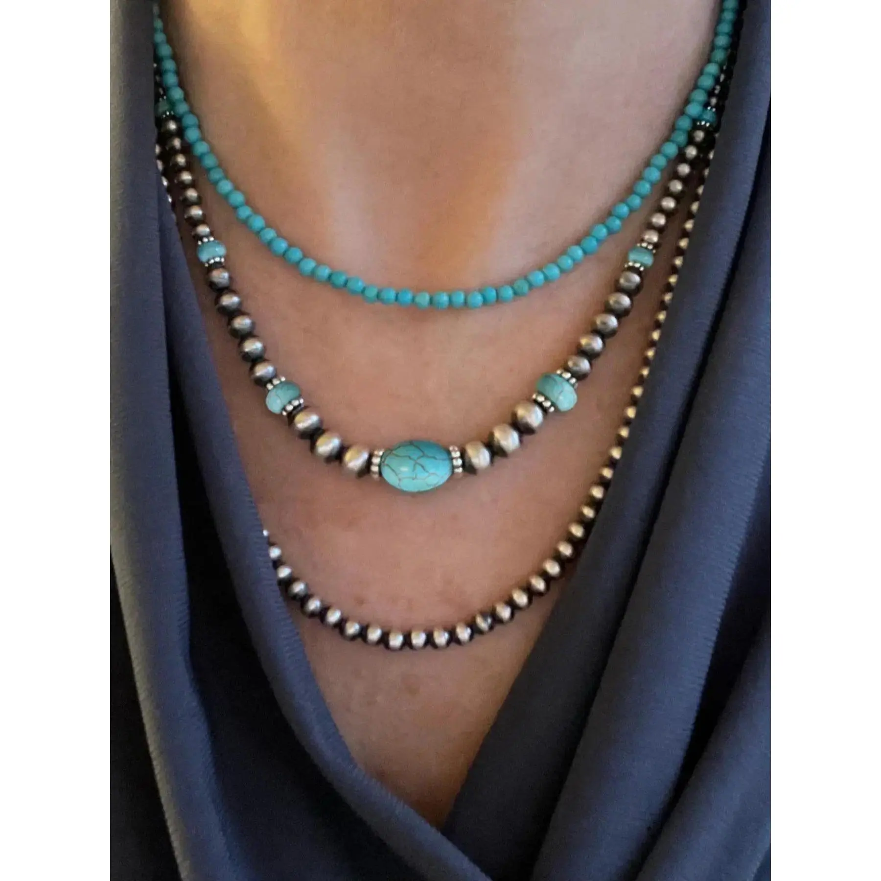 Vintage Turquoise Texture Boho Beaded Necklace - Adjustable Clean Girl Aesthetic Jewelry, Trendy Unisex Gemstone Accessory for Party, Daily Wear & Birthday Gift