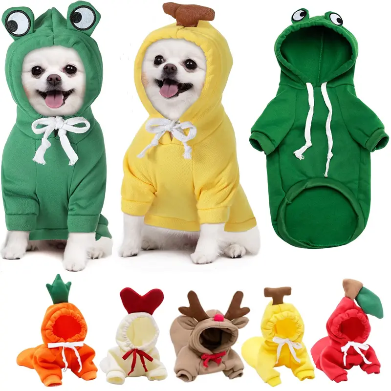 Fruit Print Dog Hoodie Coats for Small Dogs - Winter Warm, Breathable Soft Fabric Pet Outfit for French Bulldogs, Chihuahuas
