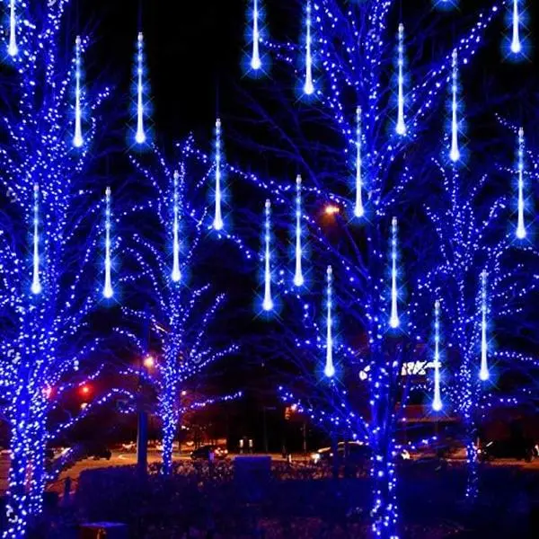 Meteor Shower Rain Lights, 288 LED Christmas Lights Icicle Snow Falling Halloween Light Outdoor Raindrop Light, 30cm 8 Tubes Xmas Tree Holiday Christmas Halloween Decoration, Blue