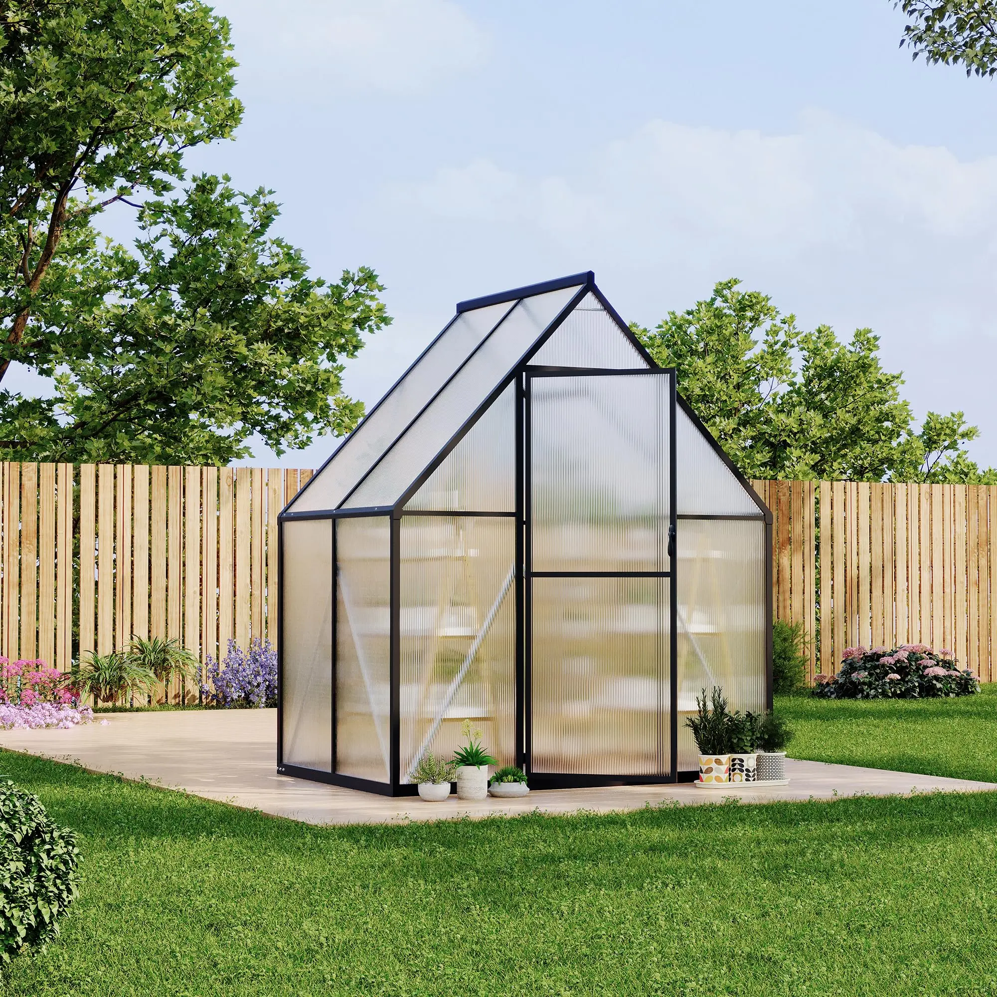 6X4FT Polycarbonate Greenhouse, Heavy Duty Aluminum Walk-In Greenhouses with Adjustable Roof Vent, Outdoor Plant Greenhouse for Garden