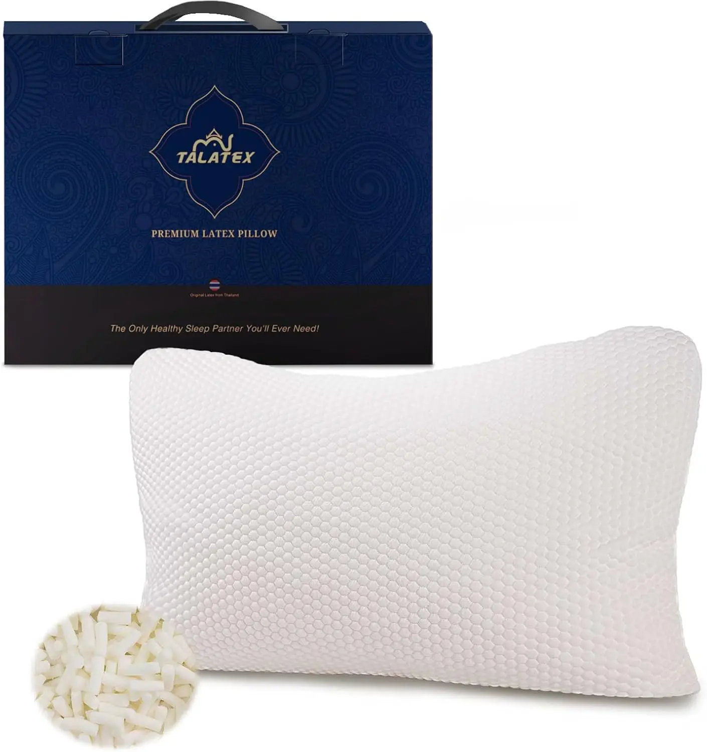 Talatex 100% Natural Premium Shredded Talalay Latex Pillow - Adjustable, Breathable, Ergonomic Neck Rest Cushion, Skin-Friendly Removable Tencel Cover, Pressure-Relieving, Ideal Gift with Premium Packaging