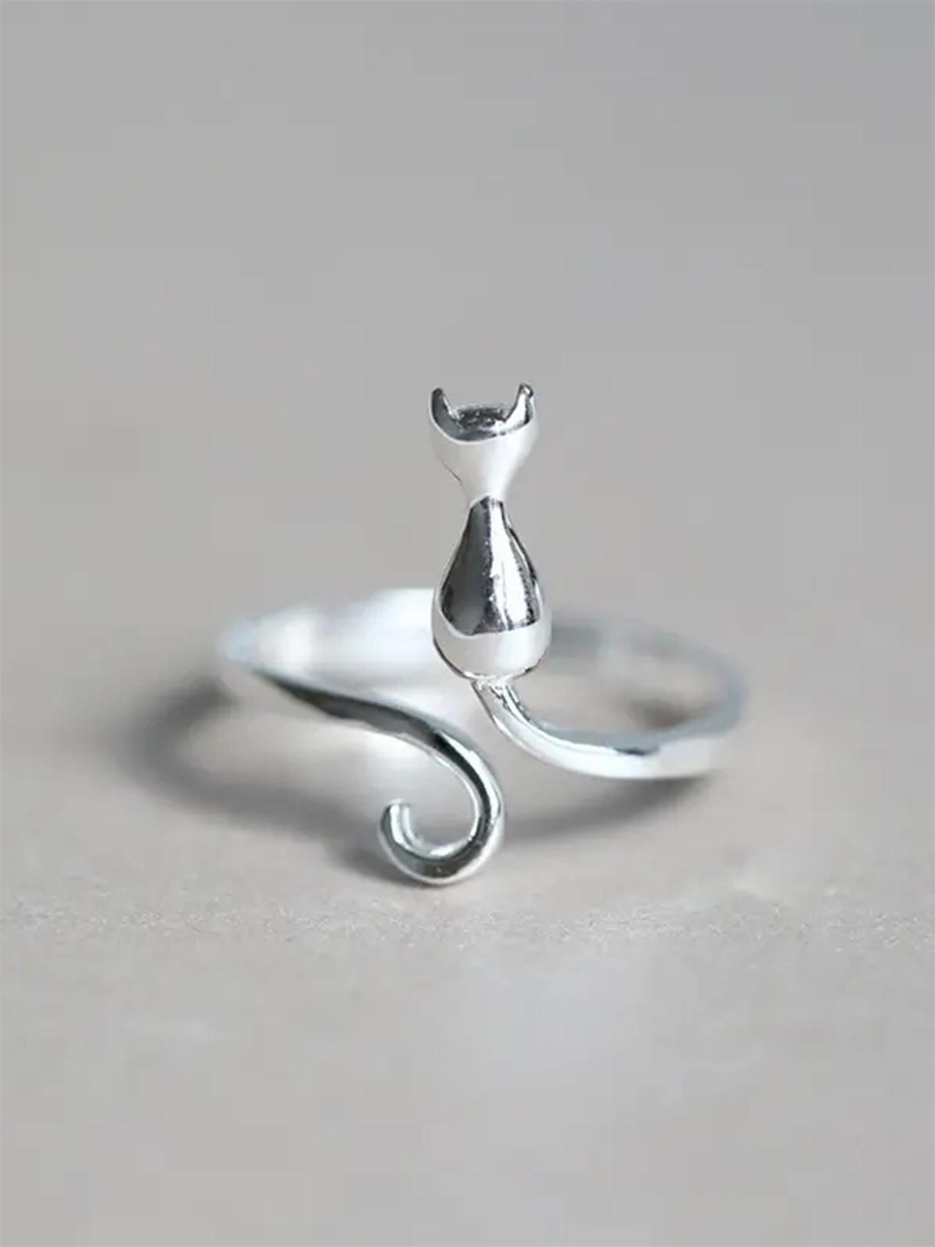 Cute Cat Design Animal Feature Cuff Ring, Adjustable Rings, Copper Material, Accessories for Women & Girls, Jewelry for Party, Daily Clothing Decor, Jewelry for Anniversary Gift, Jewelry For Birthdays, Adjustable Fit