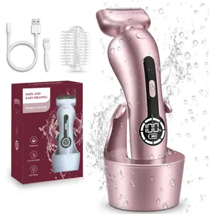 Women's electric shaver, suitable for trimming legs and the bikini line; can trim underarm and intimate area hair; rechargeable; suitable for both wet and dry use; pain-free; cordless; comes with a removable head