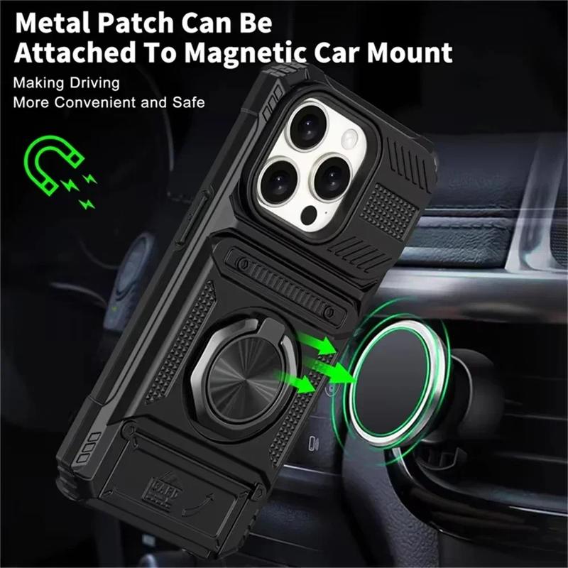 Heavy Duty Magnetic Rotated Ring Holder Phone Case For IPhone 17 Air 16 15 14 Plus 13 Pro Max Anti-Drop Wallet Protection Cover
