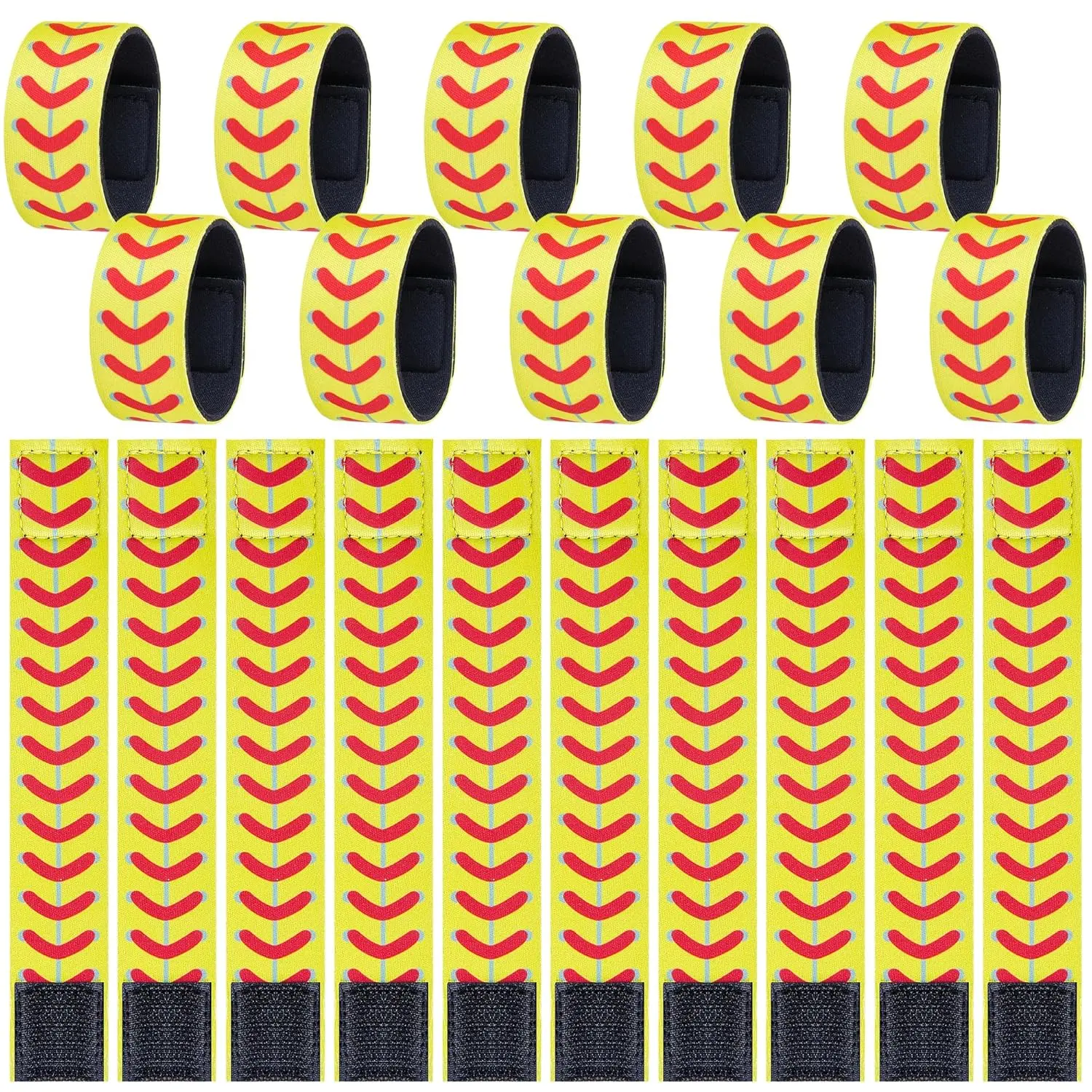 20 Pcs Softball Sleeve Holders-7.4 Inch Softball Shirt Sleeve Straps-Yellow with Red Stitching Fastpitch Sports Shirts Sleeve Ties for Women Men Teens Sports Activities
