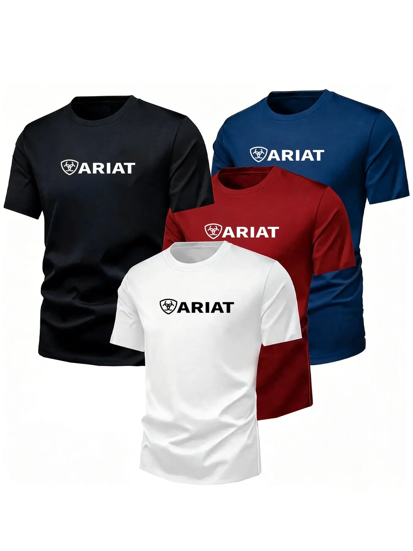 Summer American Shield Print Short Sleeve T-Shirt, Western Cowboy Outdoor Lover Style, Loose-Fitting, Multiple Colors Available