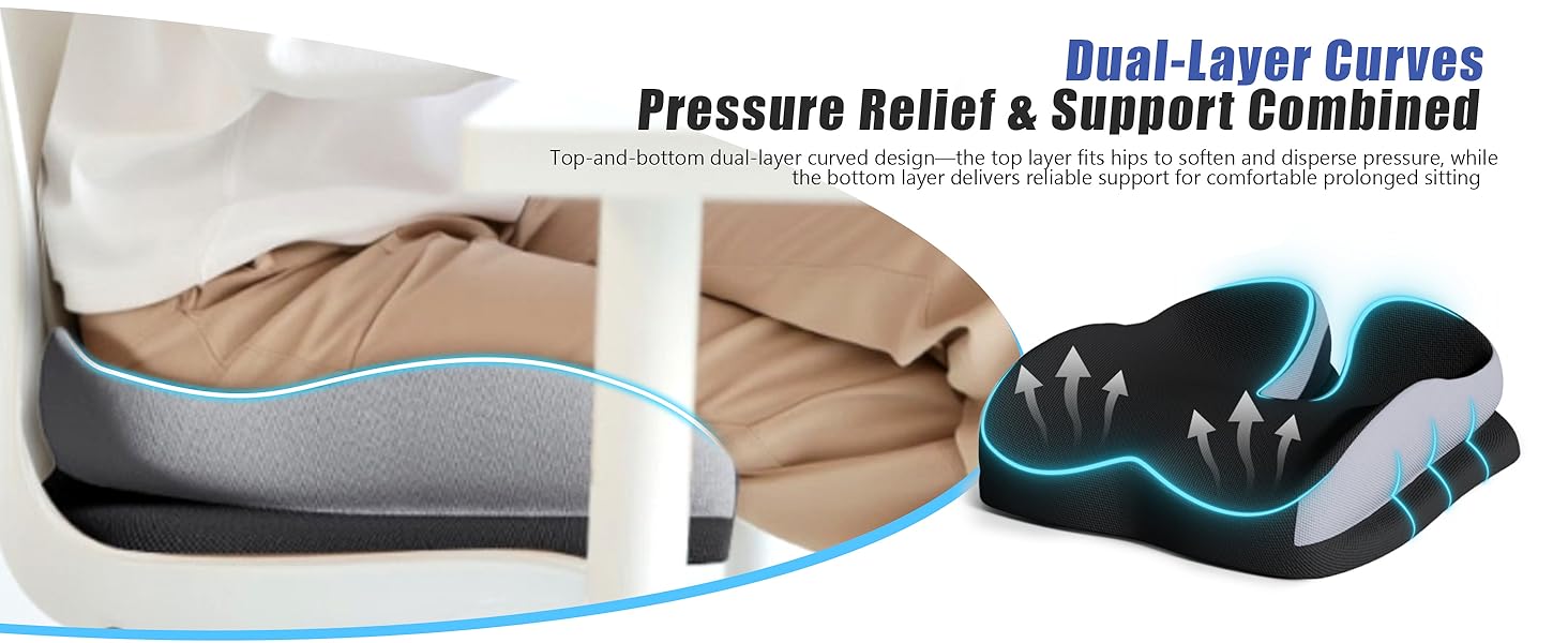 Seat for Office Chairs Wheelchair Cushion for Long Sitting Back Pain,Seat Car Computer Desk Chair Cushion,Coccyx Cushion for Tailbone Pain Relief Cushion Office Chair Black