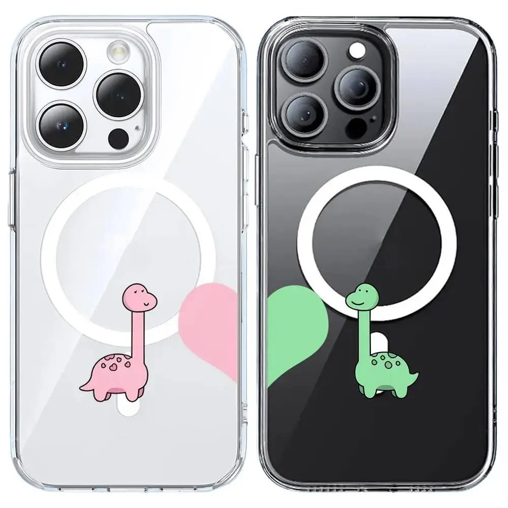 Adorable Dino Heart Couple Phone Case Set - MagSafe Ready, 360° Impact Resistant TPU-Acrylic Hybrid with Matching Card Wallet, Cute Pair Protective Accessory for iPhone 11-17 Pro Max & Samsung Galaxy S22-S26 Ultra| Lumyx Workshop