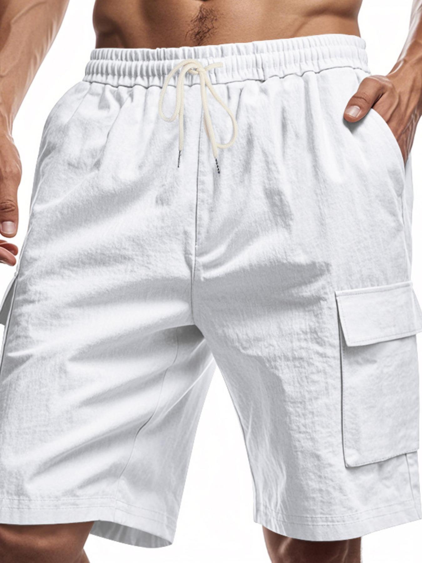 Men's Linen Fashion Fitted Work Shorts, Multi-Pocket Design with Drawstring Waistband, Casual Vacation & Daily Wear Essential