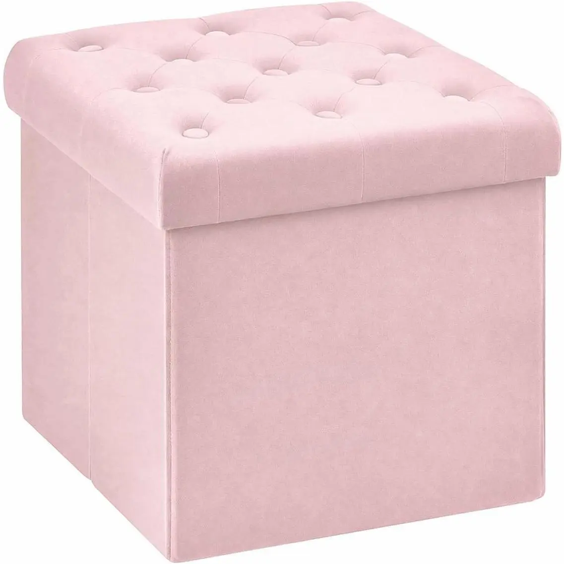 Storage Ottoman Cube, Velvet Tufted Folding Ottoman, Pink