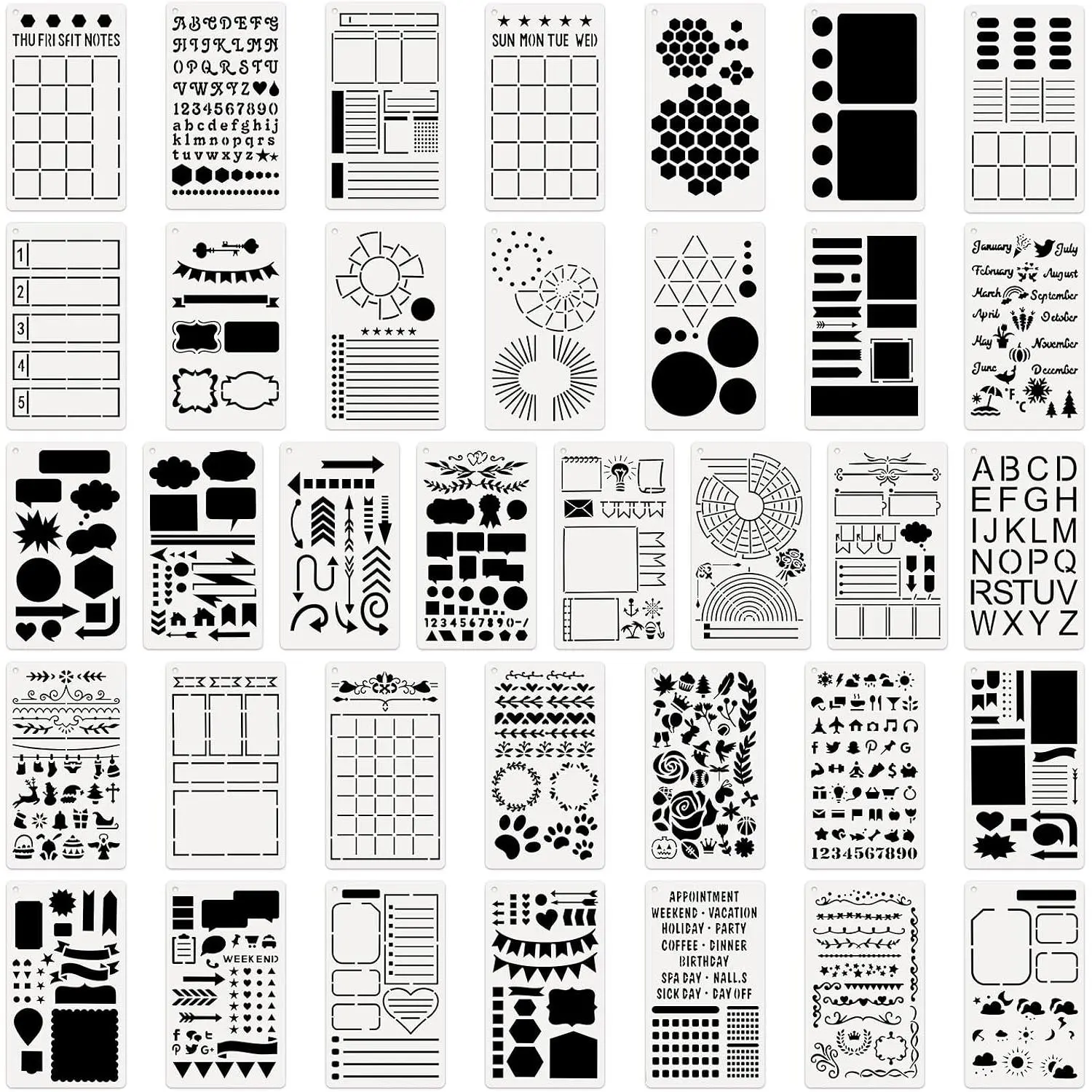 36 count Journal Stencils, Planner Template 7.5x5 Inches DIY Notebook Scrapbooking Accessories DIY Drawing Calendar Stencils for Journaling, Scrapbook, Notebook Supplies