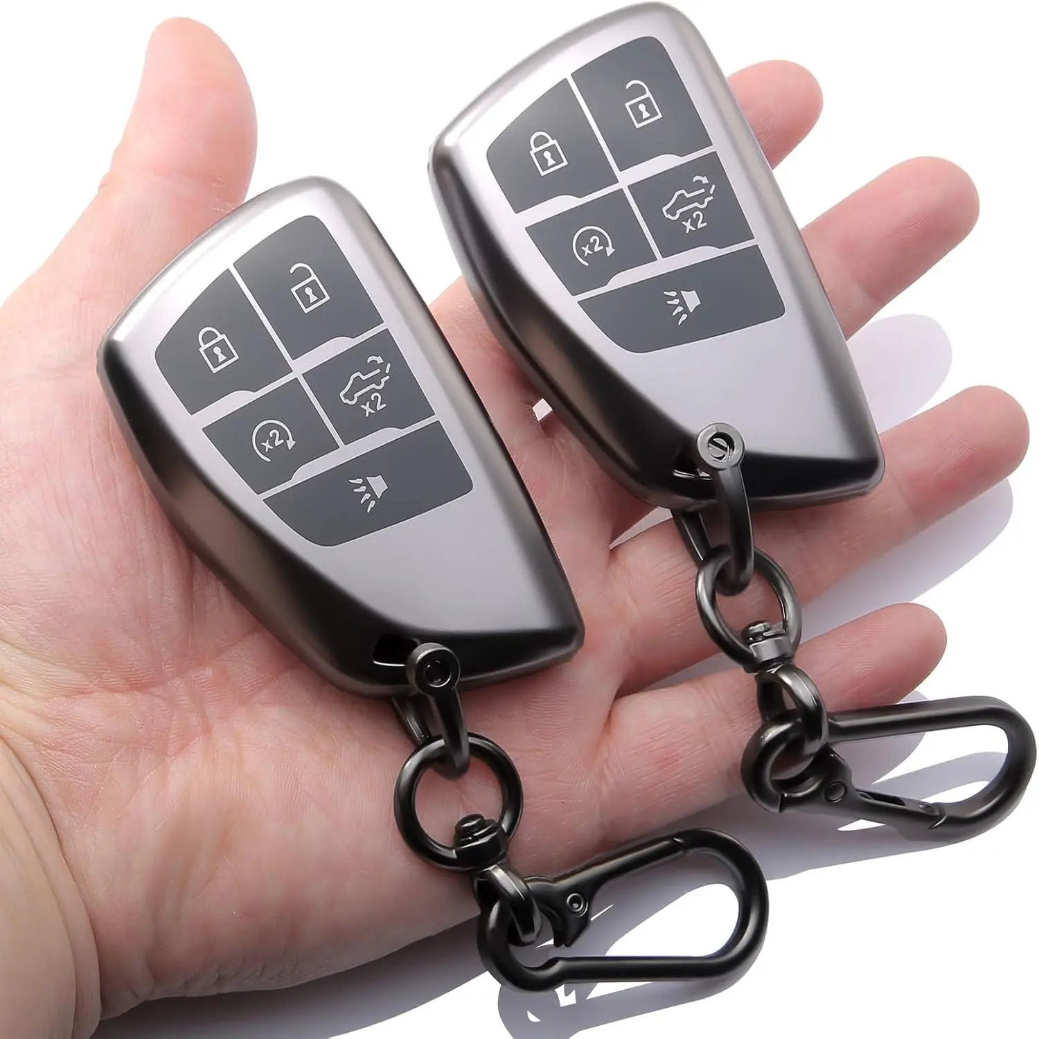 2-Pack for GMC Chevy 5-Button Key Fob Cover Keychain Accessories| Compatible with GMC Sierra 1500 2500HD 3500HD, Chevy Silverado 1500 2500HD 3500HD