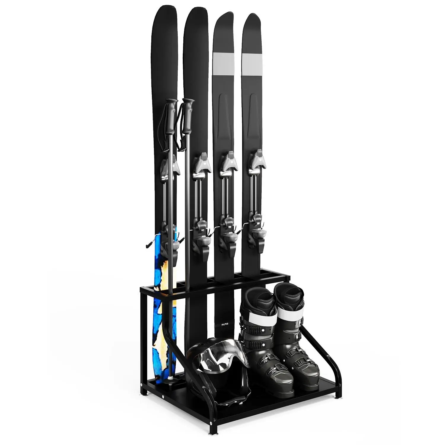Ski Rack,Steel Ski Holder, Multipurpose Floor Stand Ski Equipment Organizer for Ski Poles, Goggles, Helmet & More