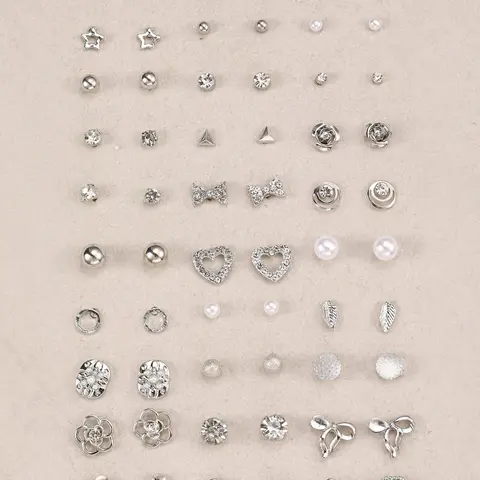 30 Pairs Unique Design Silver Color Stud Earrings Set for Women, Studs Earrings, Star Butterfly Heart Elegant Ear Jewelry, All Seasons Fashionable Jewelry Accessories