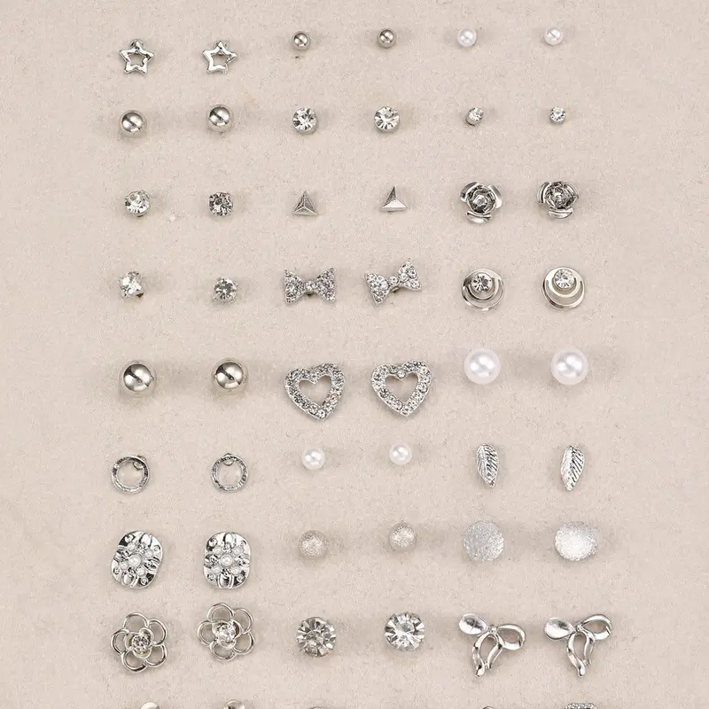 30 Pairs Unique Design Silver Color Stud Earrings Set for Women, Studs Earrings, Star Butterfly Heart Elegant Ear Jewelry, All Seasons Fashionable Jewelry Accessories