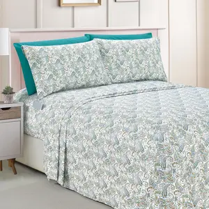 Amelia Paisley Printed Sheet Set, Deep 1500 Hotel Quality, Fade and Wrinkle Resistant, Fitted Sheets with Pockets, Paisley Sheet Set, Queen, Teal