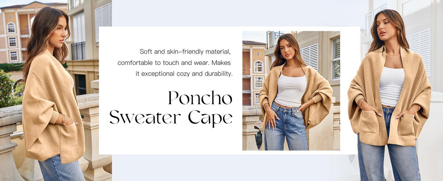 Womens Open Front Cardigan Batwing Long Sleeve Shawl Chunky Knit Loose Fall Poncho Sweater Coats