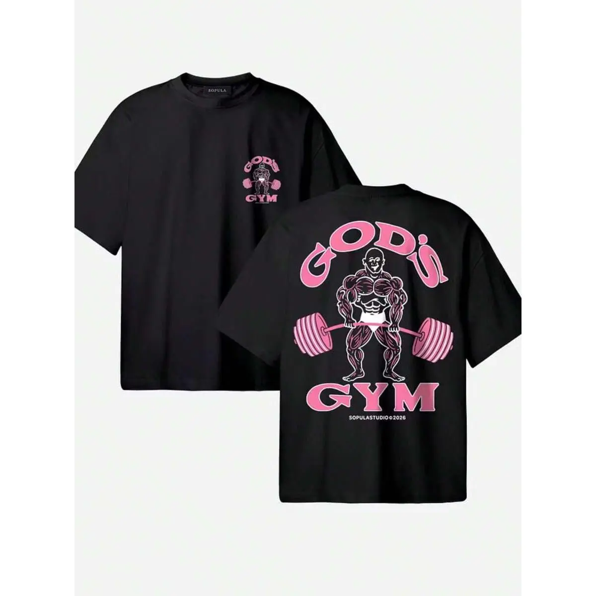 1 PCS "God's Gym" Weightlifting Graphic Tee, Retro Fitness Streetwear, Breathable Cotton Casual Top For Gym And Daily Wear, Ideal Fitness Enthusiasts