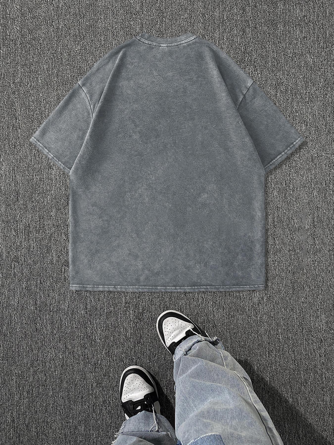 Men's Cartoon Astronaut & Letter Print Short Sleeve T-Shirt, Regular Fit Casual Retro Round Neck Tee for Summer, Men's Top for Daily Wear, Cotton