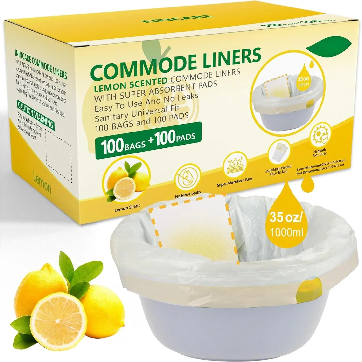 Commode Liners with Absorbent Pads for Bedside Commode, 100  Scented Bedside Commode Liners and 100 Commode Pads, Commode Toilet & Camping Toilet Bags