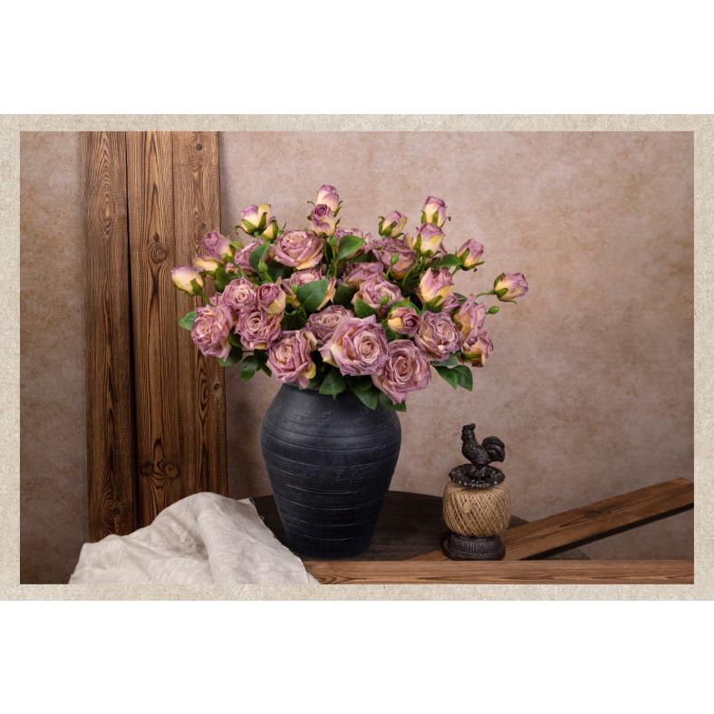 French Style Artificial Single Branch 3-Head Burnt Edge Rose Vintage Home Living Room Decoration Fake Dried Flower Bouquet High-End Feel