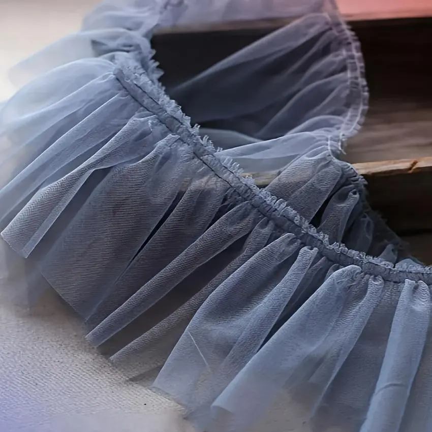 1M 15CM Wide Tulle 3D Pleated Ruffle Lace For Edge Prom Even Wedding Dress Fabric Sewing Accessories Supplies Material