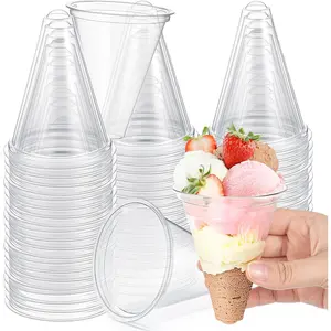 Roshtia 100 Pcs Plastic Cone Cups Disposable Ice Shaved Cups Snow Cone Leak Proof Water Cooler Slushies Dispenser for Summer Events Party, Syrup or Juice, Quick Hydration, Transparent 4 ozGift