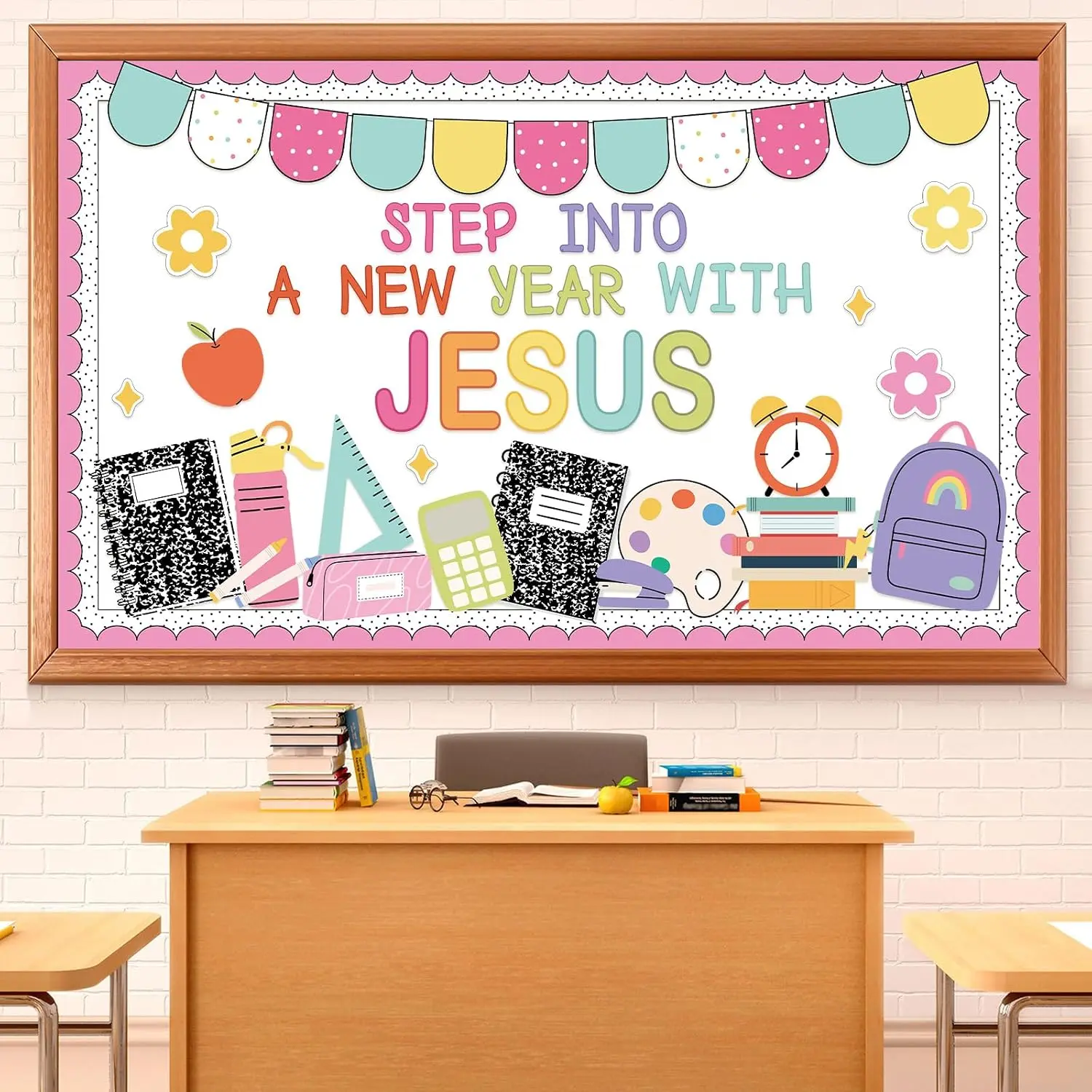Christian Bulletin Board Set  to School Classroom Decorations Religious Bulletin Board Christian Classroom Decor  Cutouts Border for Sunday School VBS Church Chalkboard Wall Decor(Colorful)