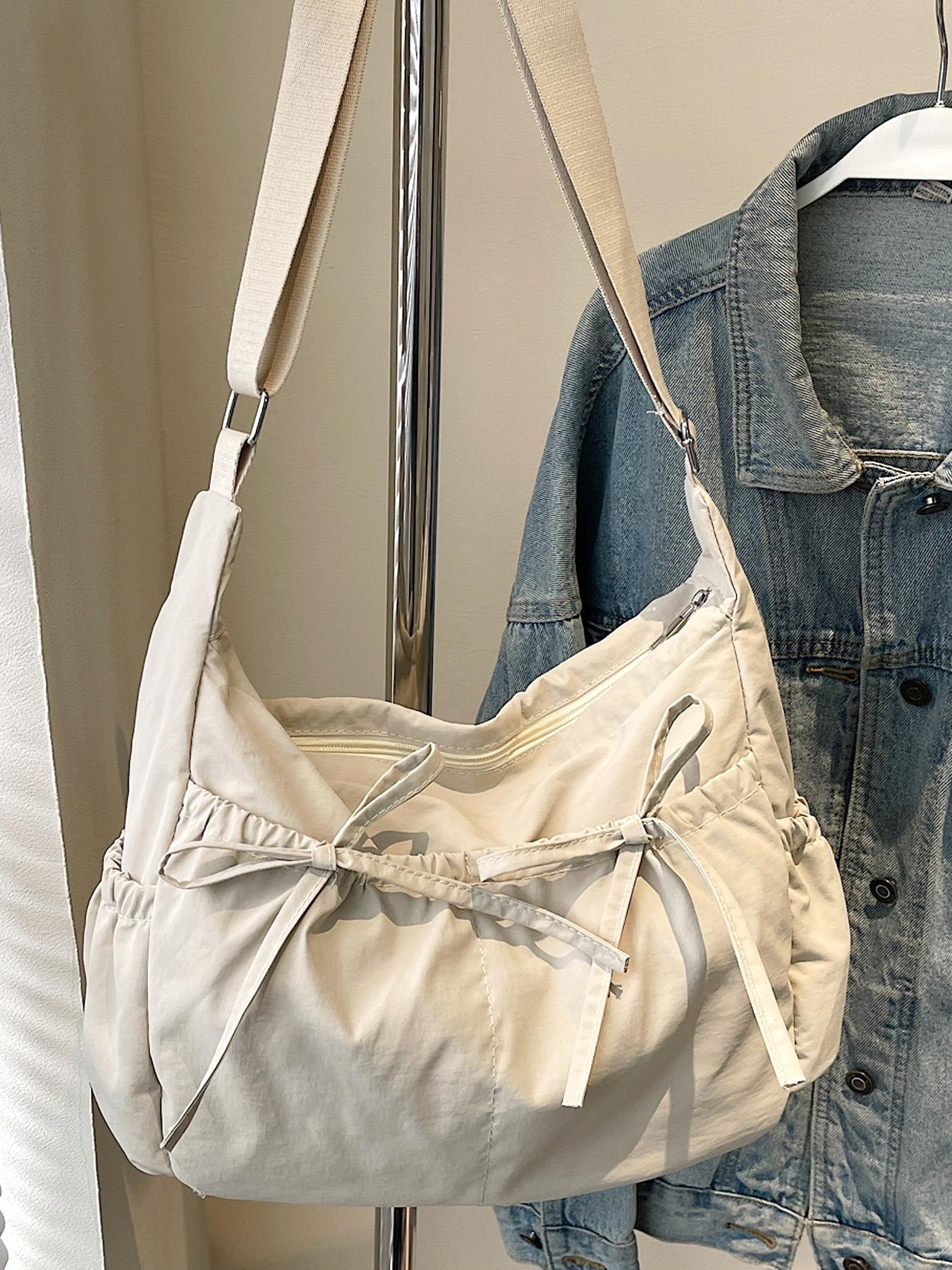 Simple and fashionable multi-color drawstring pleated bag, casual one-shoulder underarm bag, versatile exquisite bow design, niche personality messenger bag, suitable for students, office workers daily commuting, etc., Crossbody Tote Bag