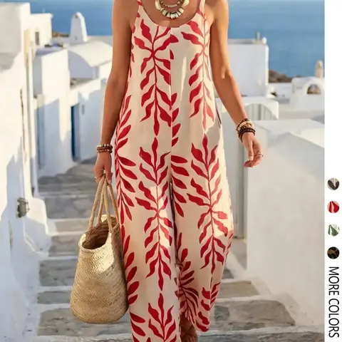 【Black Friday】Women's Casual Chic Bohemian Printed Loose One-Piece Jumpsuit, Summer Fashion Sleeveless Jumpsuit, Comfortable and Stylish Boho Overall
