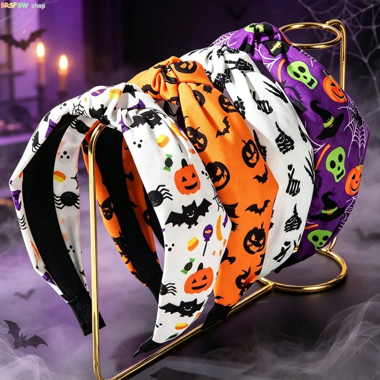 Halloween 5 Pack Fabric Headbands, Skull Pumpkin Bat Spider Printed Hair Accessory Set, Soft Elastic Cloth Relieve Head Soreness, Non Slip Inner Liner Stay Secure for Dancing, Vivid Waterproof Printed Holiday Headwear homedecor