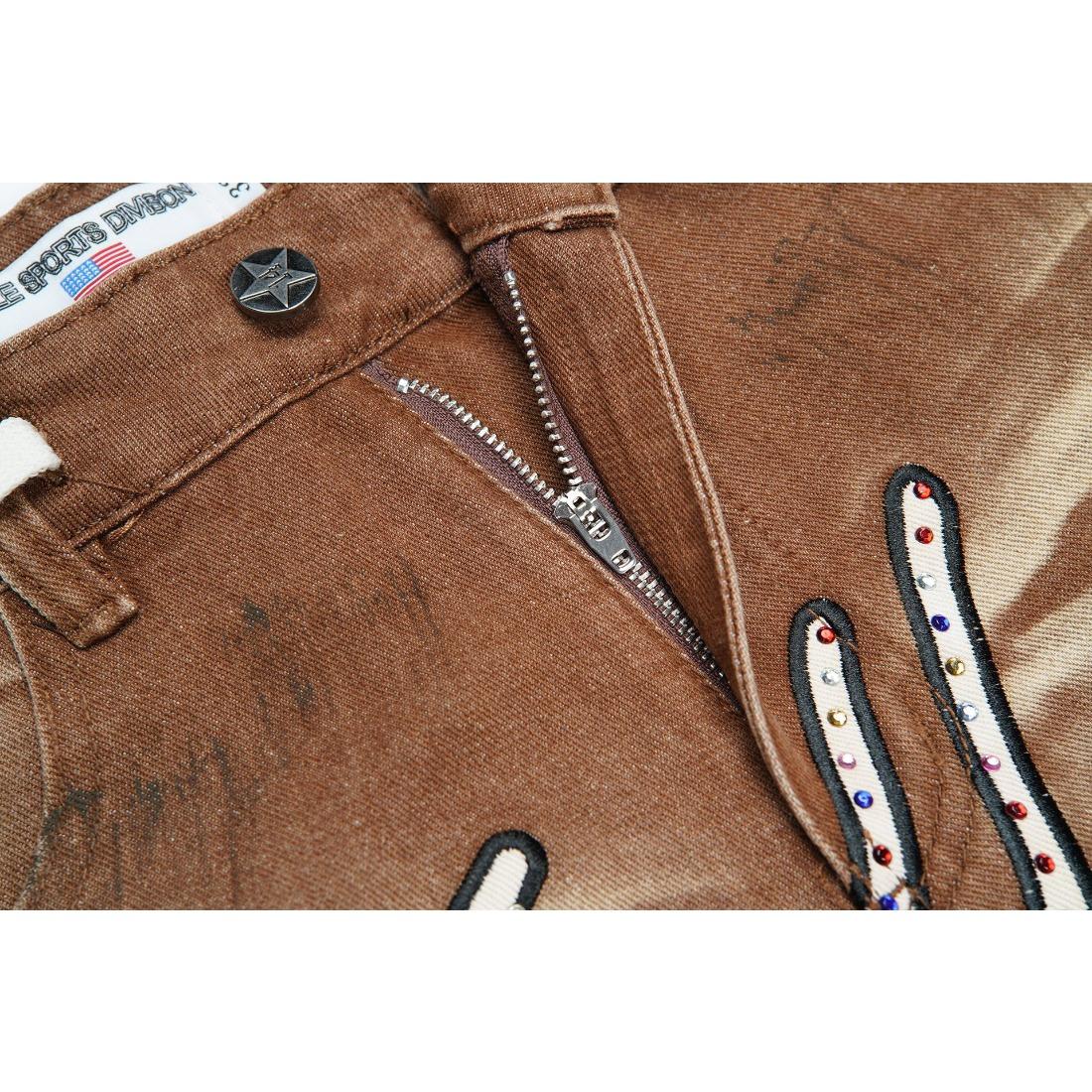 Vale Sports Valley Dreams Vintage Washed Distressed Print Full Rhinestone Bling Diamond Harajuku Letter Embroidery Baggy Denim Shorts European American Hip Hop Y2K Streetwear Loose Knee Length Casual Sparkly Trendy Jeans Shorts For Men Unisex