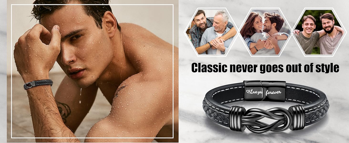 YADOCA Mens Bracelet to My Man, Leather Bracelet Gift for Him Love You Forever Mens Husband Boyfriend Couple Valentines Day Birthday Gift