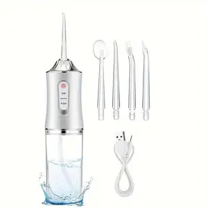 Rechargeable Water Flosser, Portable Oral Irrigator with 4 Counts Nozzles, Waterproof Teeth Cleaner, Oral Care Tool for Home & Travel