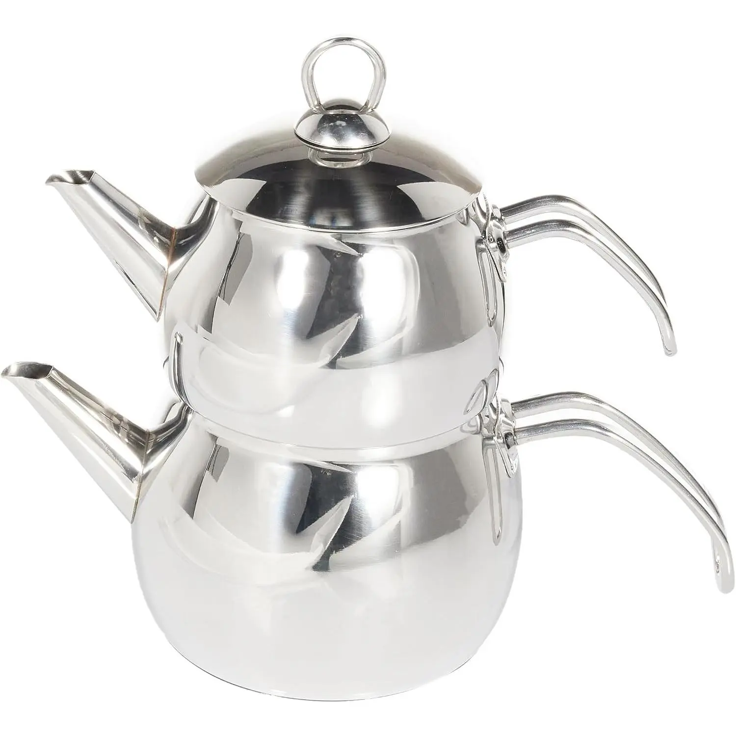 Karaca Belinay Teapot Set Medium Silver, 18/10 Stainless Steel, Teapot/Lid (1 lt, 2.2 lb), Tea Kettle (1.6 lt, 3.5 lb), Suitable for Induction, 2 Years Warranty